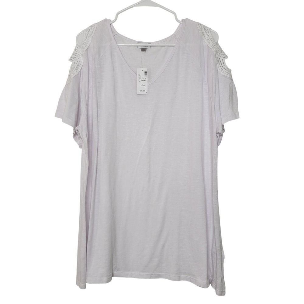 Avenue Women's White Cold Shoulder Crochet Trim V-Neck Tunic Top Plus Size 18/20